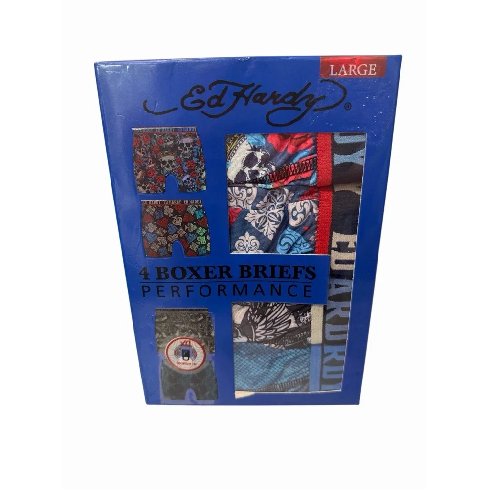 Ed Hardy Men's Performance Boxer Briefs 4-Pack Multicolor L NWT